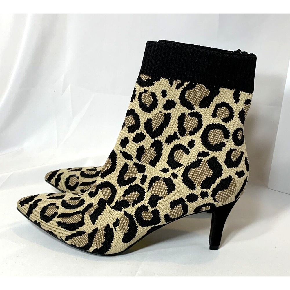 NEW MIA Leopard Print Sock Booties Womens Size 9 Pointy Toe Heel Stretch MISTI - Picture 6 of 7
